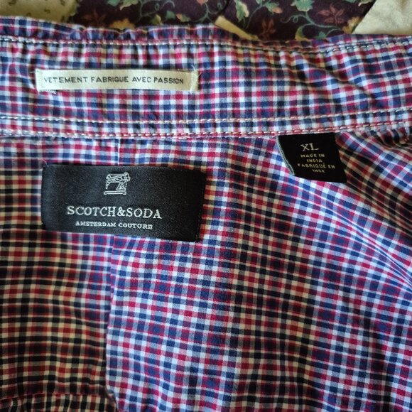 Scotch & Soda Red and Blue Casual Button Down Shirt - Picture 6 of 10